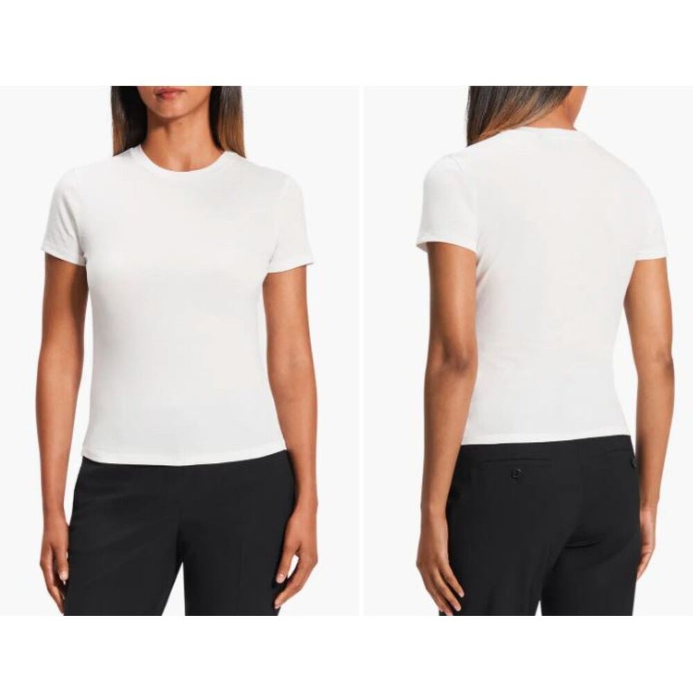 Theory Women's Apex Tiny Tee Shirt NWT 130 Sz P IRRG White